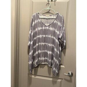 Tie Dye Oversized Top Womens Large V Neck Flowy Lightweight Blouse